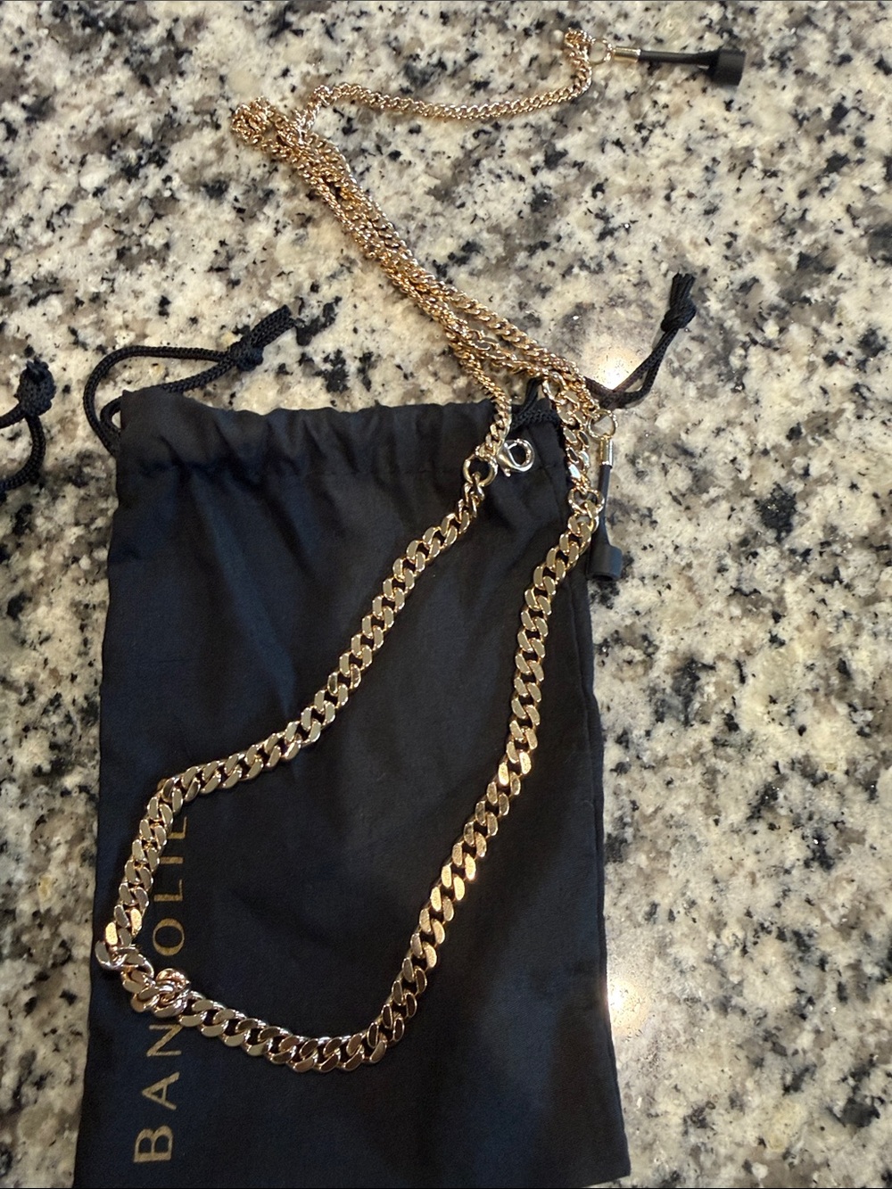 Bandolier Black Leather Phone Crossbody with AirPod Gold Chain Strap - Picture 3 of 3